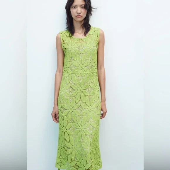 white christmas dresses Wander Lust Crochet Midi Dress Green– Selfie Leslie main image 1